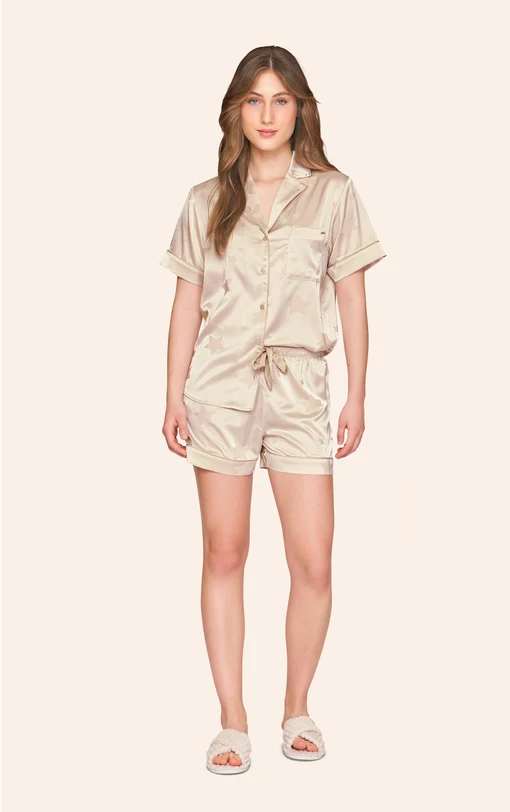 Pijama Aberto Feminino Short em Satinê Starlit