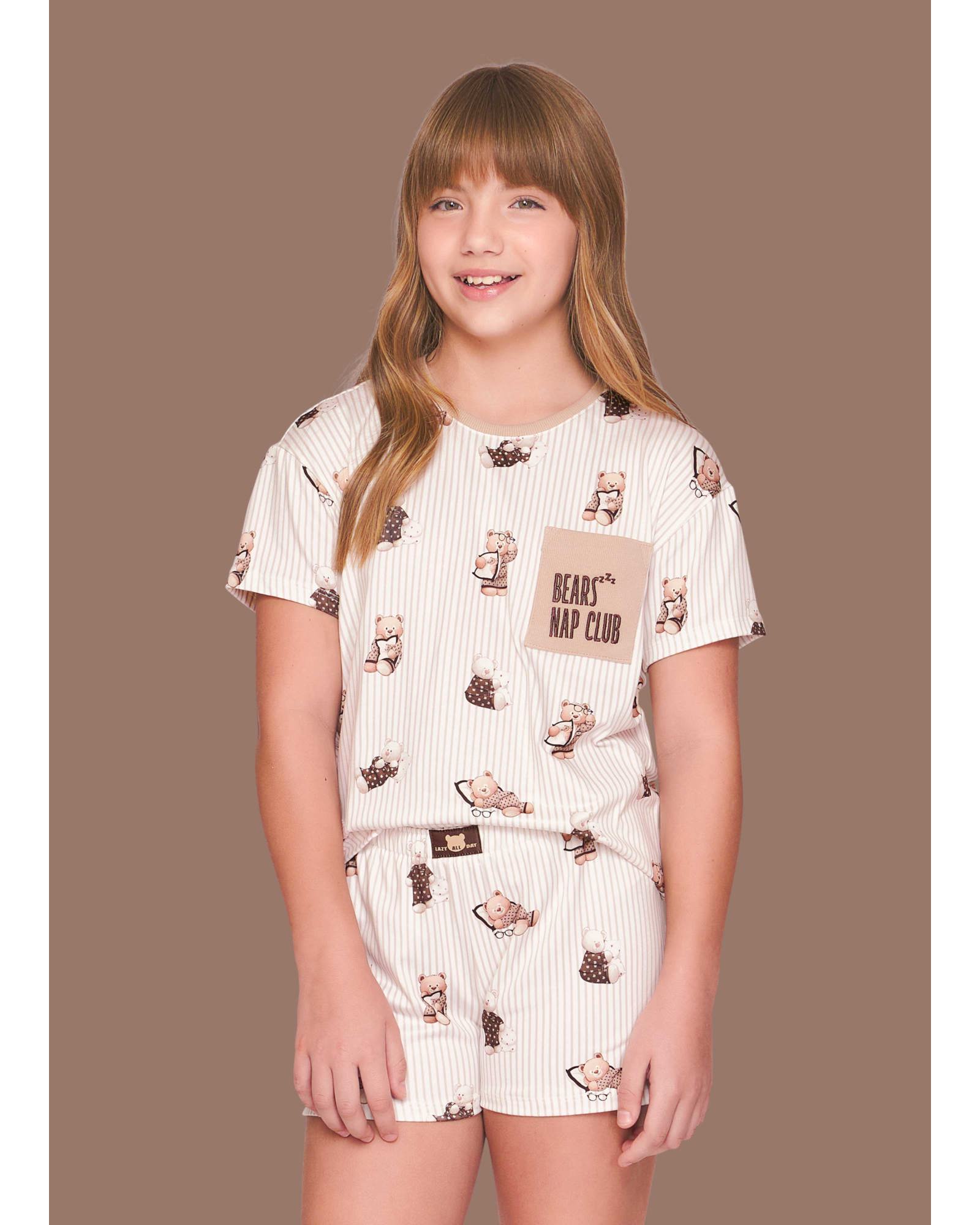 Pijama Curto Infantil Feminino com Bordado Nap Club - Imagem 3