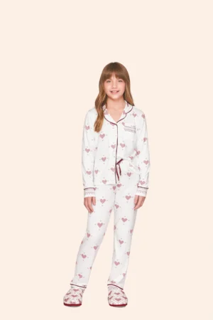 Pijama Aberto Infantil Feminino Longo All Print com Botões From The Heart