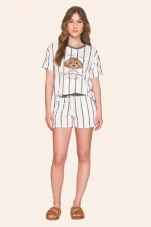 Pijama Curto Feminino Listrado Take Me With You