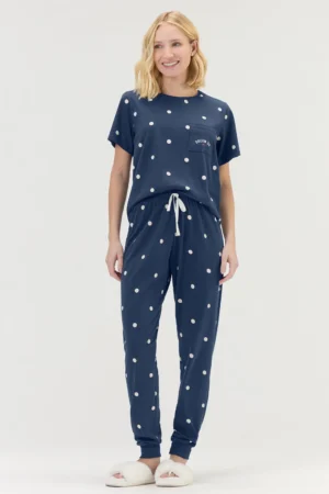 Pijama Feminino Manga Curta Com Calça