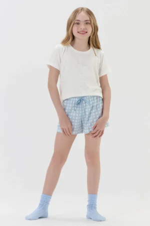 Pijama Feminino Infantil Manga Curta Com Shorts