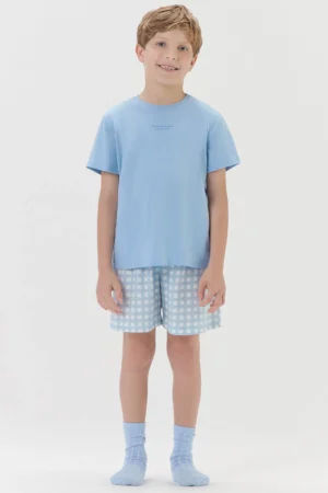 Pijama Masculino Infantil Manga Curta Com Bermuda