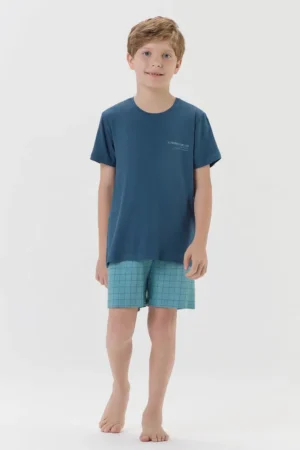 Pijama Masculino Infantil Manga Curta Com Bermuda