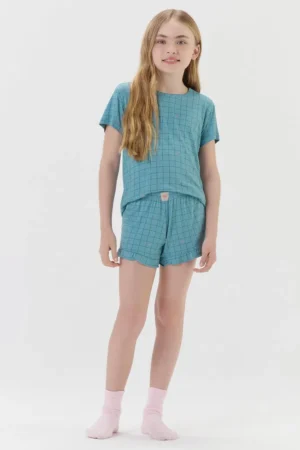 Pijama Feminino Infantil Manga Curta Com Shorts