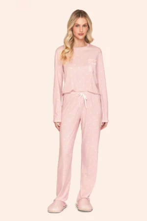 Pijama Comfort Feminino Poá com Bordado Lovely
