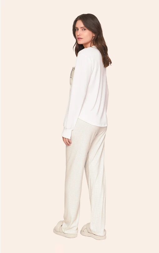 Pijama Comfort Feminino Xadrez com Bordado Slow Down - Imagem 2