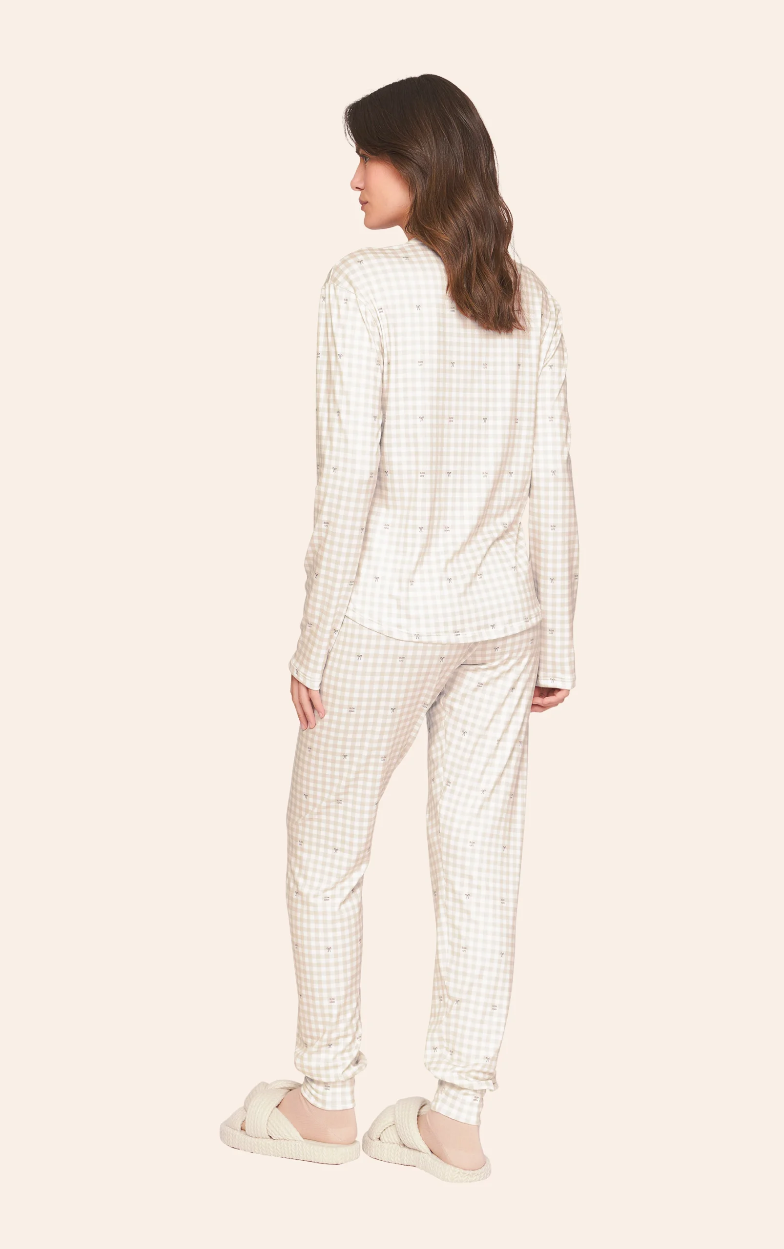 Pijama Jogger Feminino Xadrez com Bordado Slow Down - Imagem 3