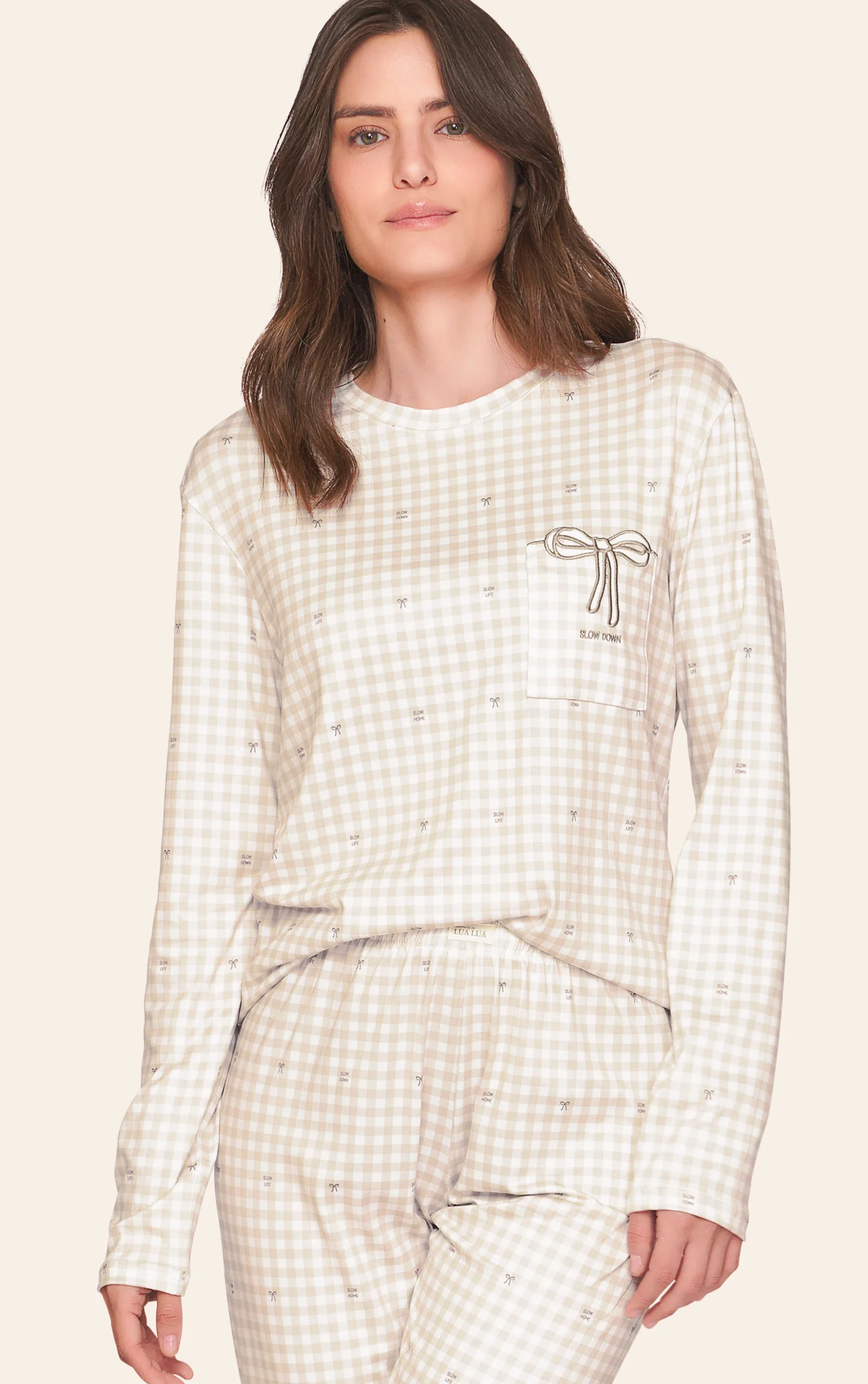 Pijama Jogger Feminino Xadrez com Bordado Slow Down - Imagem 2