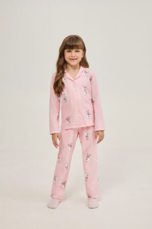 Pijama Feminino Infantil Manga Longa Americano Com Calça