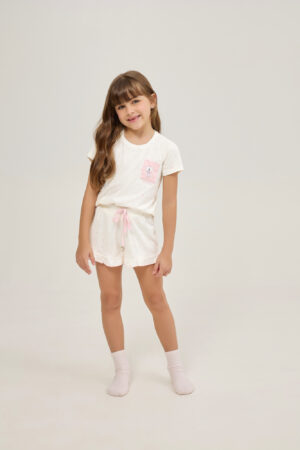 Pijama Feminino Infantil Manga Curta Com Short