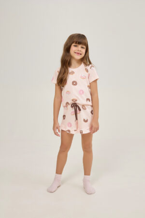 Pijama Feminino Infantil Manga Curta Com Short