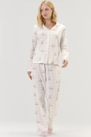 Pijama Feminino Manga Longa Americano Com Calça