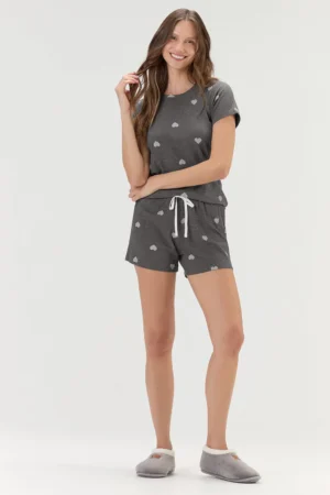Pijama Feminino Manga Curta Com Shorts