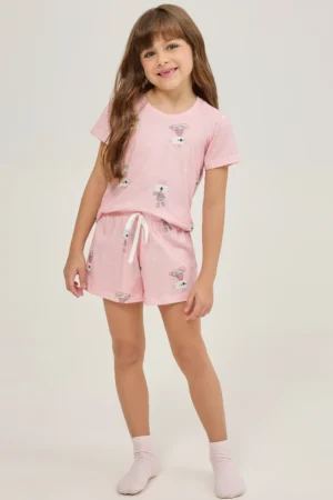 Pijama Feminino Infantil Manga Curta Com Short